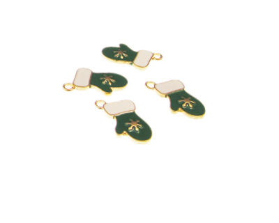 (image for) 18 x 10mm Green Mitten Enamel Gold Metal Charm, 4 charms