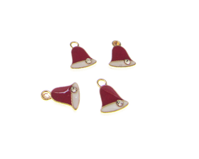 12 x 10mm Red Bell Enamel Gold Metal Charm, 4 charms