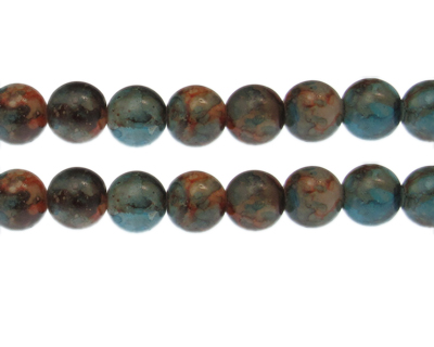 12mm Brown/Turquoise Duo-Style Glass Bead, approx. 14 beads