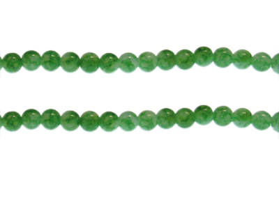 6mm Grass Green Marble-Style Glass Bead, approx. 68 beads