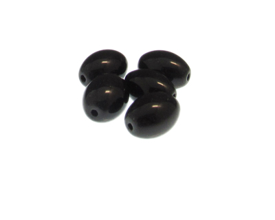 16 x 12mm Black Oval Glass Bead, 5 beads