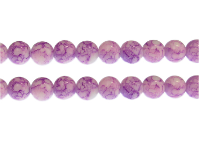 10mm Lilac Marble-Style Glass Bead, approx. 22 beads