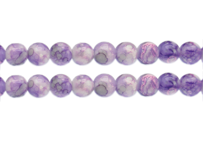 10mm Violet Swirl Marble-Style Glass Bead, approx. 18 beads