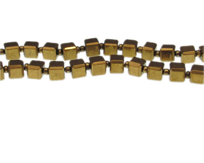 6mm Gold Electroplated Cube Glass Bead, 14" string