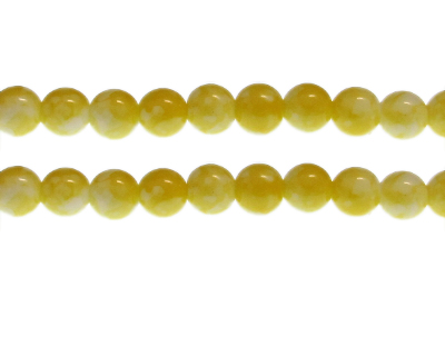 10mm Yellow Marble-Style Glass Bead, approx. 22 beads