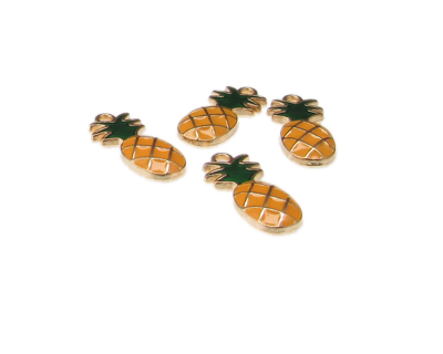 24 x 10mm Pineapple Enamel Gold Metal Charm, 4 charms