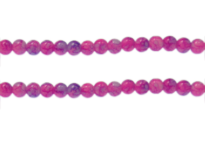 6mm Fuchsia/Lilac Marble-Style Glass Bead, approx. 70 beads