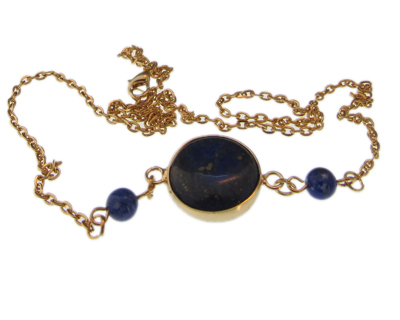 18mm Lapis Gold Gemstone Necklace