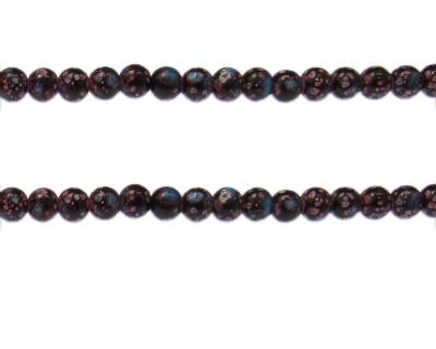 6mm Plum Spot Marble-Style Glass Bead, approx. 46 beads