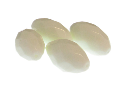 30 x 18mm White Faceted Oval Glass Bead, 4 beads