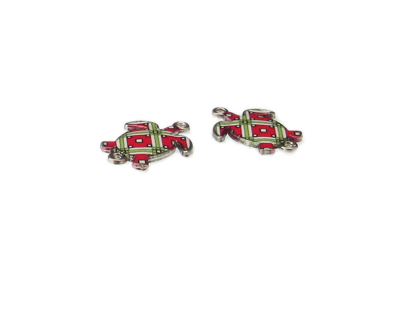 24 x 18mm Red Turtle Silver Metal Link, 2 links