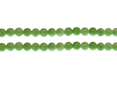 6mm Apple Green Marble-Style Glass Bead, approx. 72 beads