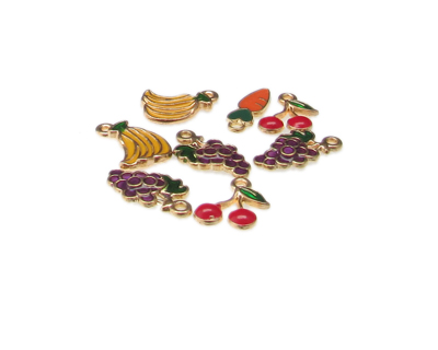 Random Fruit Enamel Gold Metal Charm, 8 charms