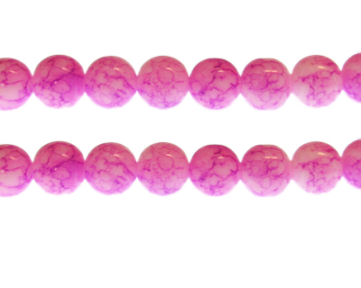 (image for) 12mm Deep Pink Marble-Style Glass Bead, approx. 17 beads - Click Image to Close