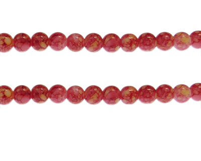 8mm Red/Yellow Marble-Style Glass Bead, approx. 53 beads