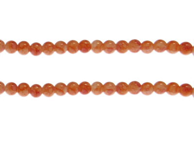 6mm Peach Marble-Style Glass Bead, approx. 72 beads