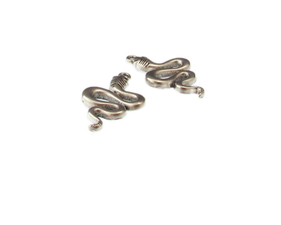 30 x 18mm Snake Silver Metal Pendant, 2 pendants