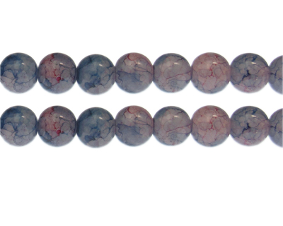 12mm Blue/Dusty Pink Duo-Style Glass Bead, approx. 14 beads