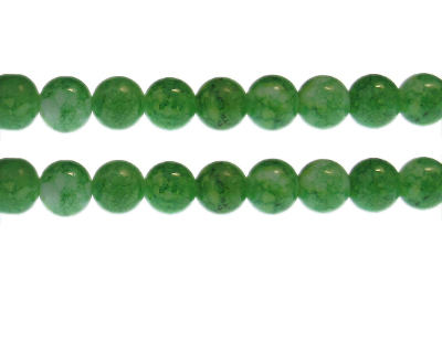 10mm Grass Green Marble-Style Glass Bead, approx. 21 beads