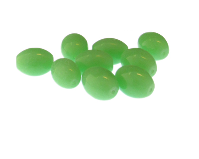 16 x 12mm Green Semi-Opaque Oval Glass Bead, 8 beads
