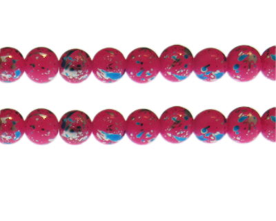 10mm Fuchsia Fun Abstract Glass Bead, approx. 17 beads