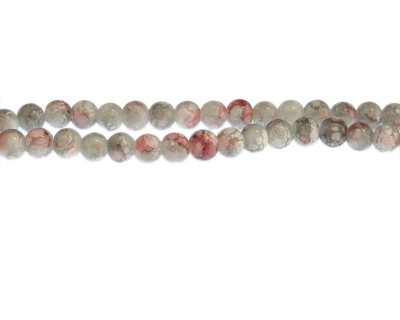 6mm Red/Gray Marble-Style Glass Bead, approx. 45 beads