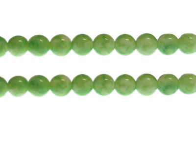10mm Apple Green Marble-Style Glass Bead, approx. 22 beads