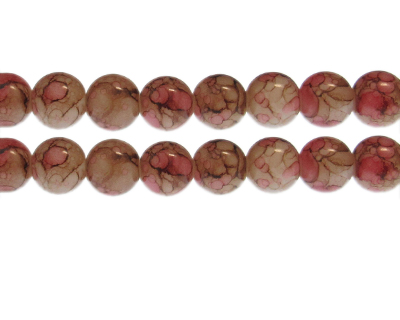 12mm Red/Brown Swirl Marble-Style Glass Bead, approx. 18 beads