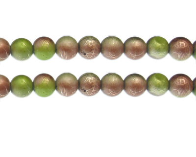 10mm Apple/L. Copper Drizzled Glass Bead, approx. 17 beads