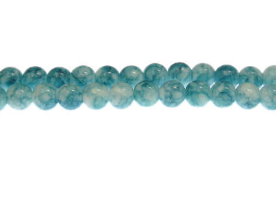 8mm Soft Turquoise Marble-Style Glass Bead, approx. 55 beads
