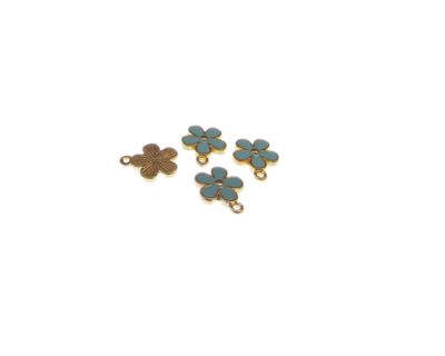 (image for) 16 x 12mm Turq. Flower Enamel Gold Metal Charm, 4 charms