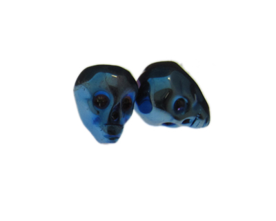 (image for) 24 x 20mm Blue Skull Glass Bead, 2 beads
