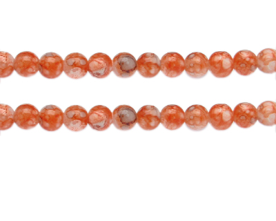 8mm Orange Swirl Marble-Style Glass Bead, approx. 38 beads