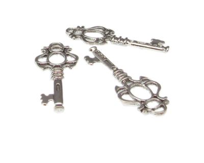 (image for) 42 x 16mm Key Silver Metal Charm, 3 charms