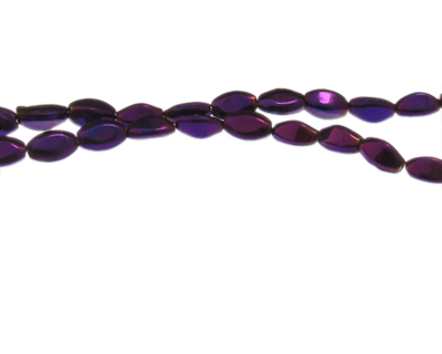 8 x 6mm Purple Electroplated Twisted Oval Glass Bead, 12" string