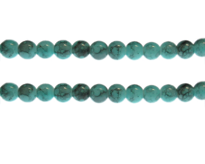 8mm Deep Aqua Marble-Style Glass Bead, approx. 55 beads