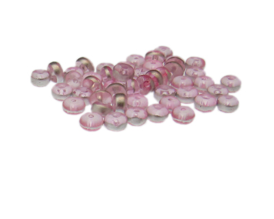 Approx. 1oz. x 6x4mm Pink Rondelle Glass Bead w/Silver Line Approx. 1oz. x 6x4mm Pink Rondelle Glass Bead w/Silver Line