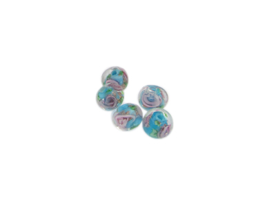 6mm Turquoise Floral Lampwork Glass Bead, 5 beads 6mm Turquoise Floral Lampwork Glass Bead, 5 beads