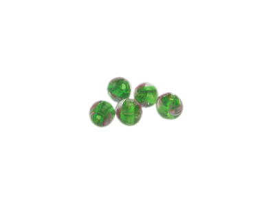 6mm Green Floral Lampwork Glass Bead, 5 beads
