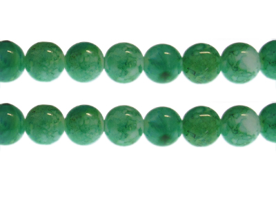 12mm Aqua Green Marble-Style Glass Bead, approx. 17 beads