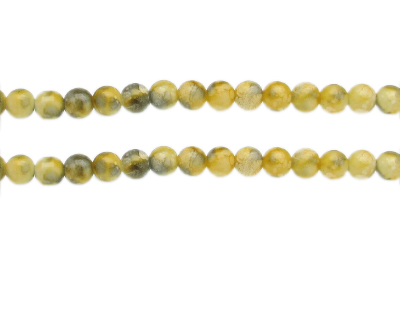 6mm Yellow Swirl Marble-Style Glass Bead, approx. 42 beads