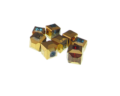 (image for) 10mm Vintage Gold Electroplated Cube Glass Bead, 8 beads - Click Image to Close