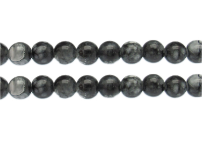 10mm Black Swirl Marble-Style Glass Bead, approx. 18 beads