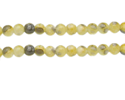 8mm Yellow Swirl Marble-Style Glass Bead, approx. 38 beads