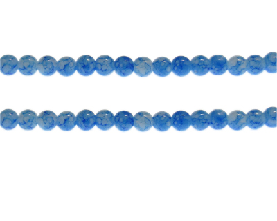 6mm Blue Marble-Style Glass Bead, approx. 68 beads