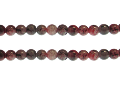 8mm Red/Gray Duo-Style Glass Bead, approx. 37 beads