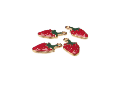 (image for) 22 x 12mm Strawberry Enamel Gold Metal Charm, 4 charms