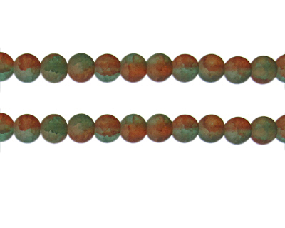 8mm Aqua/Orange Crackle Frosted Duo Bead, approx. 36 beads