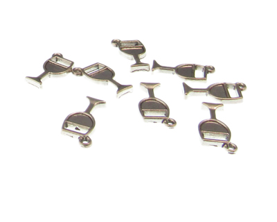 (image for) 16 x 10mm Wine Glass Silver Metal Charm, 8 charms