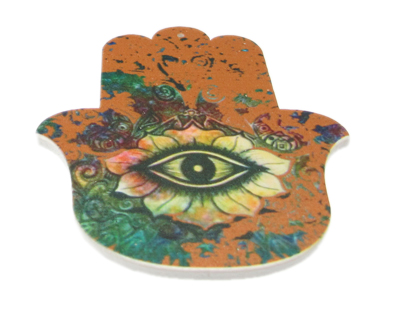 80 x 64mm Blue Green Hamsa Wood Pendant 80 x 64mm Blue Green Hamsa Wood Pendant